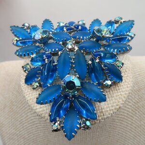 Vintage Blue Rhinestone Silver Tone Brooch
